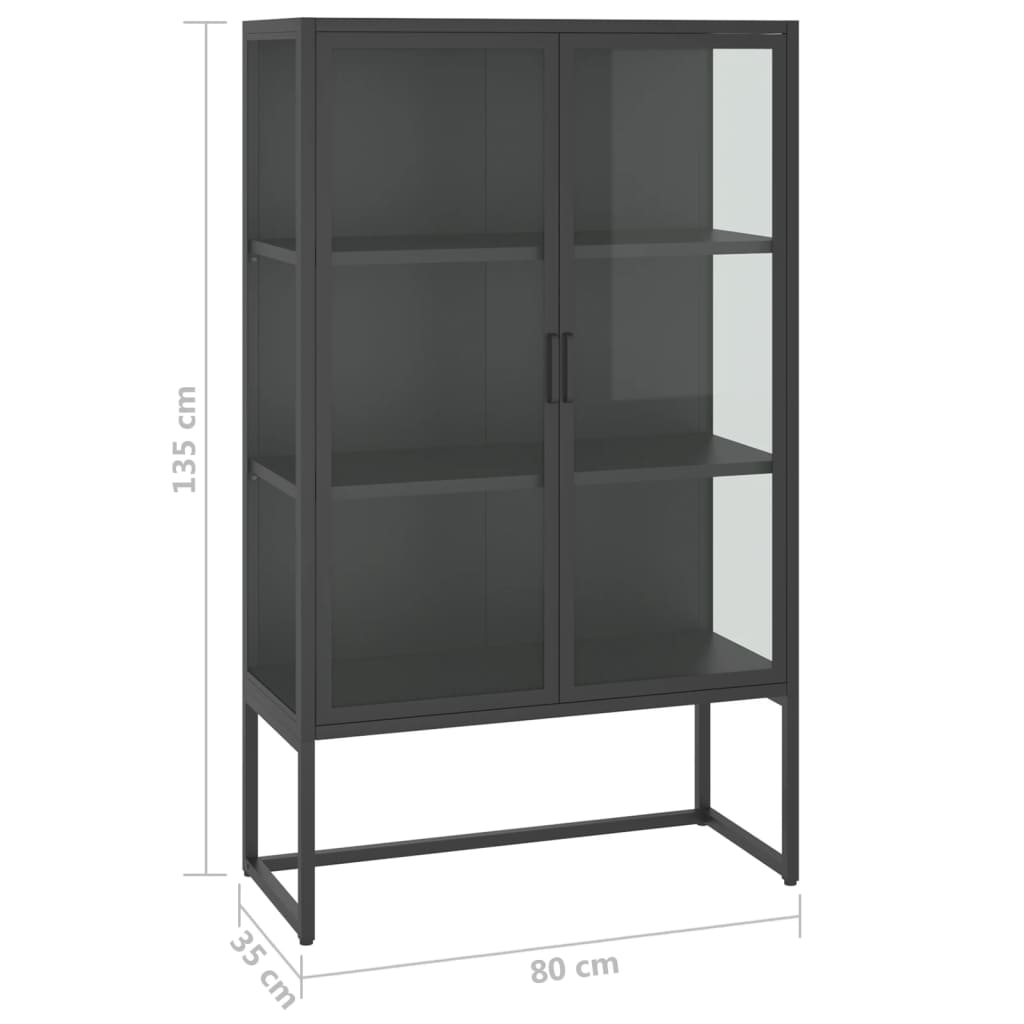 Highboard Anthrazit 80x35x135 cm Stahl und Gehärtetes Glas