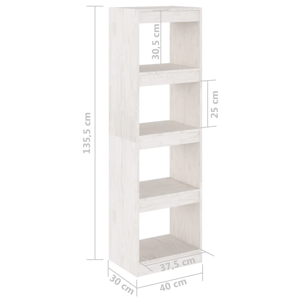 Bookcase Room Divider White 40x30x135.5 cm Solid Pine