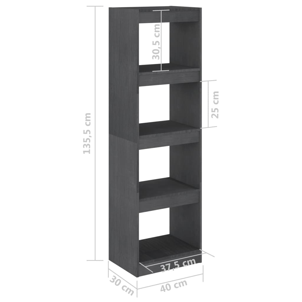 Bookcase Room Divider Grey 40x30x135.5 cm Solid Pine