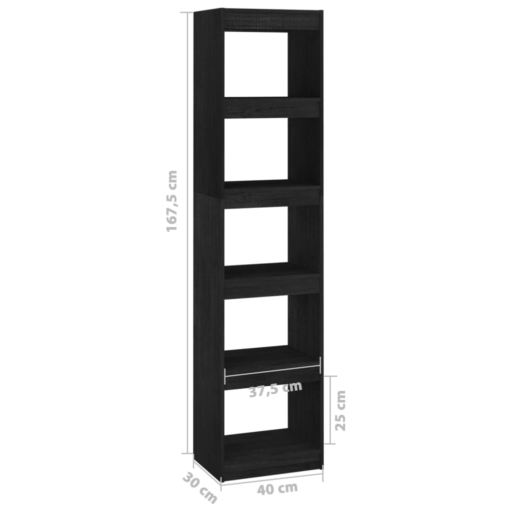 Bookshelf/Room Divider Black 40x30x167.5 cm Solid Pine