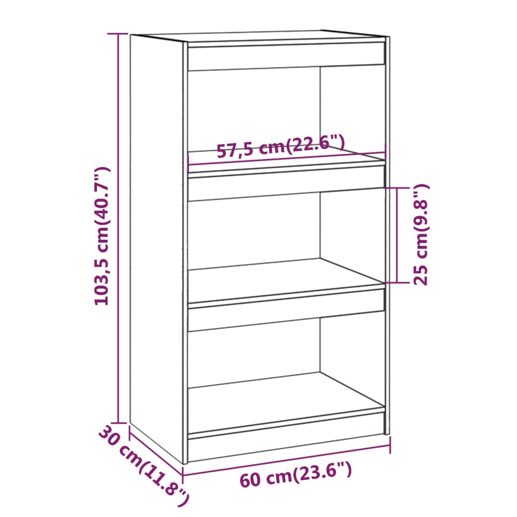 Bookcase/Room Divider White 60x30x103.5 cm Solid Pine