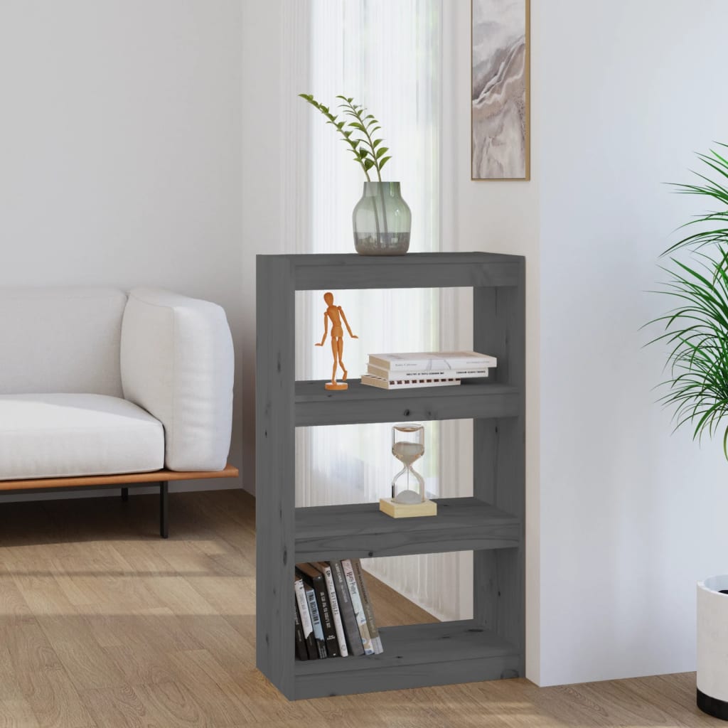 Bookshelf/Room Divider Grey 60x30x103.5 cm Solid Pine