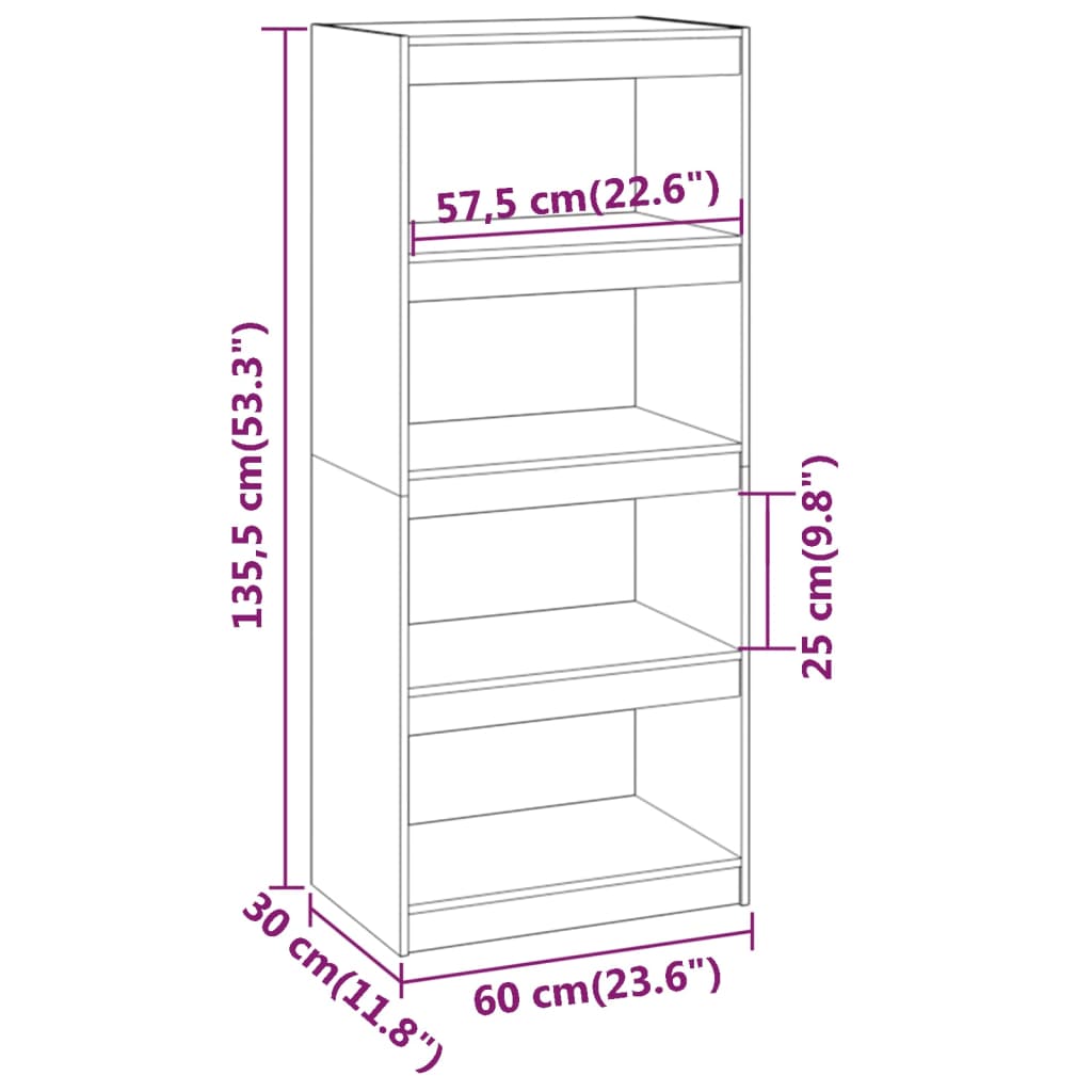 Bookcase/Room Divider White 60x30x135.5 cm Solid Pine