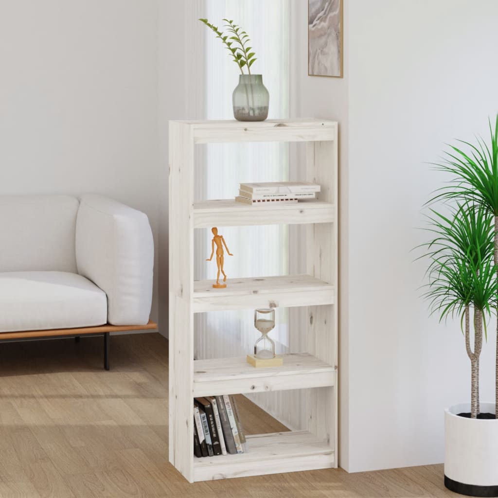 Bookcase/Room Divider White 60x30x135.5 cm Solid Pine