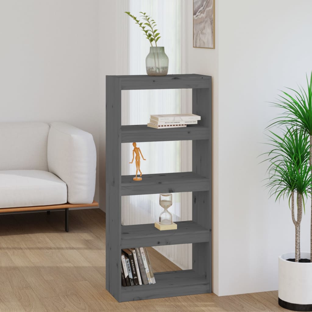 Bookshelf/Room Divider Grey 60x30x135.5 cm Solid Pine