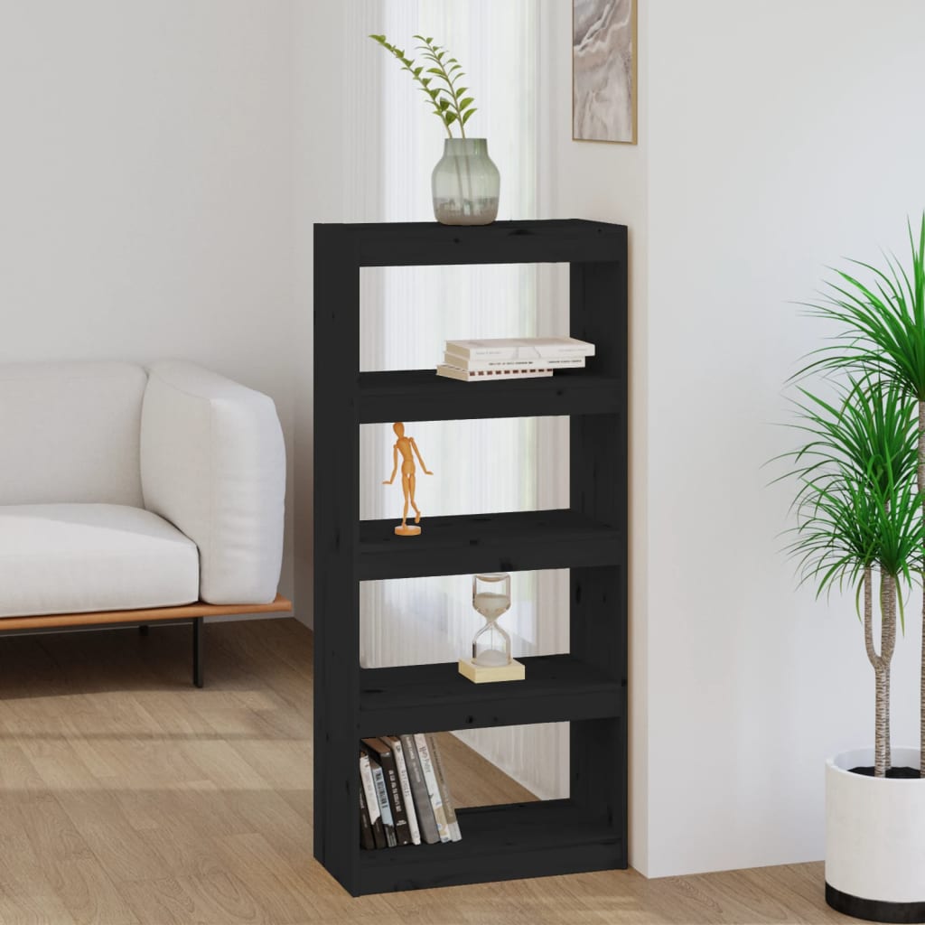 Bookshelf/Room Divider Black 60x30x135.5 cm Solid Pine