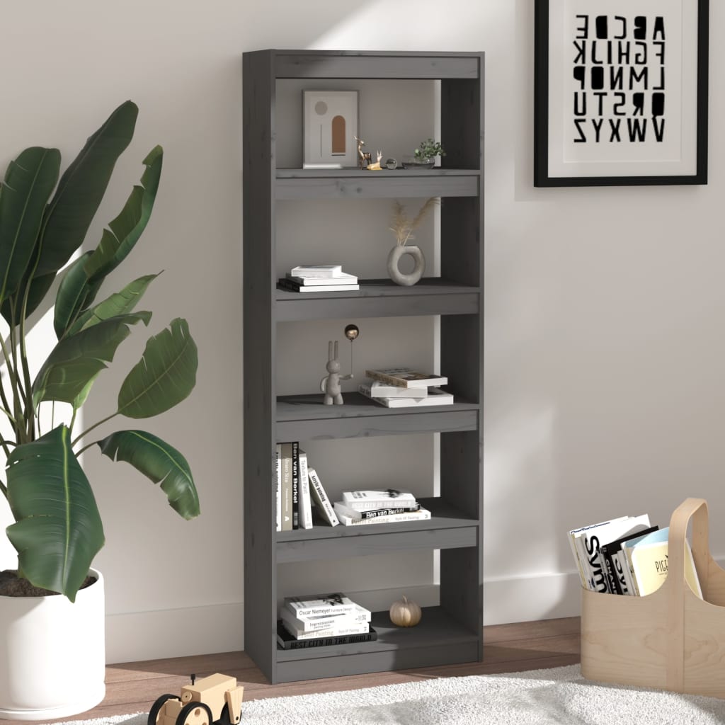 Bookshelf/Room Divider Grey 60x30x167.5 cm Solid Pine