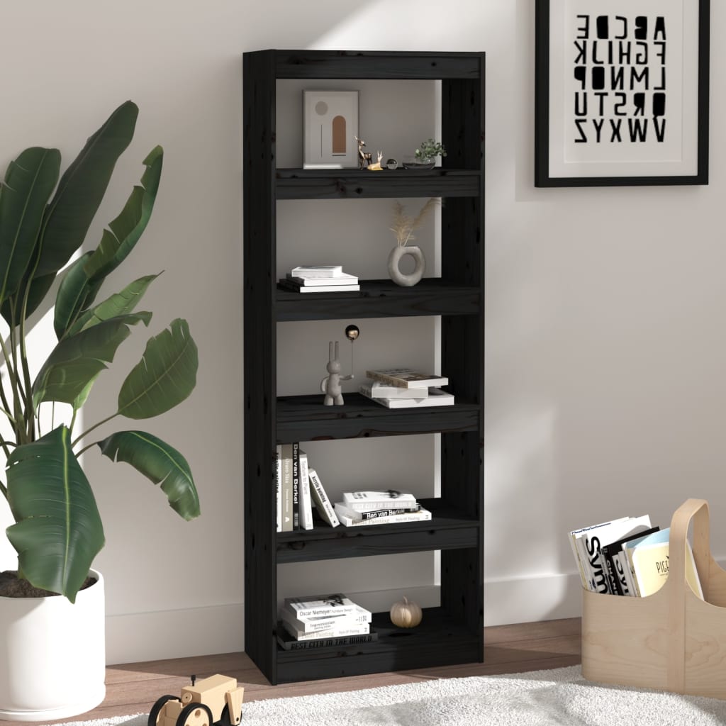 Bookshelf/Room Divider Black 60x30x167.5 cm Solid Pine