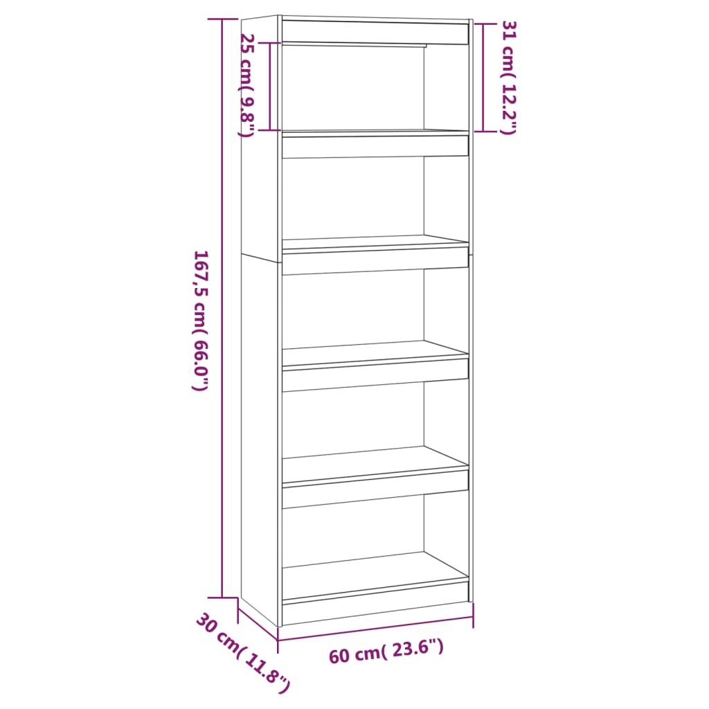 Bookshelf/Room Divider Black 60x30x167.5 cm Solid Pine