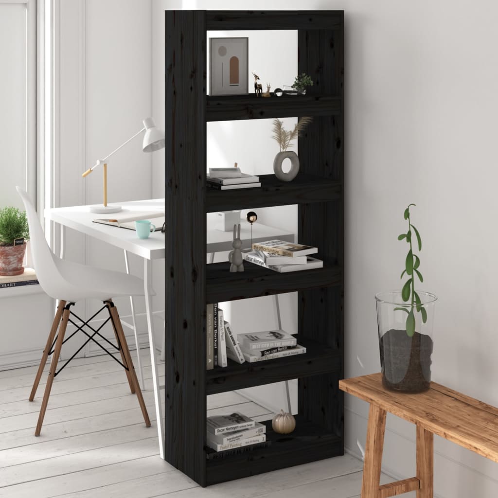 Bookshelf/Room Divider Black 60x30x167.5 cm Solid Pine