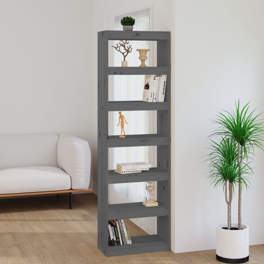 Bookshelf/Room Divider Grey 60x30x199.5 cm Solid Pine