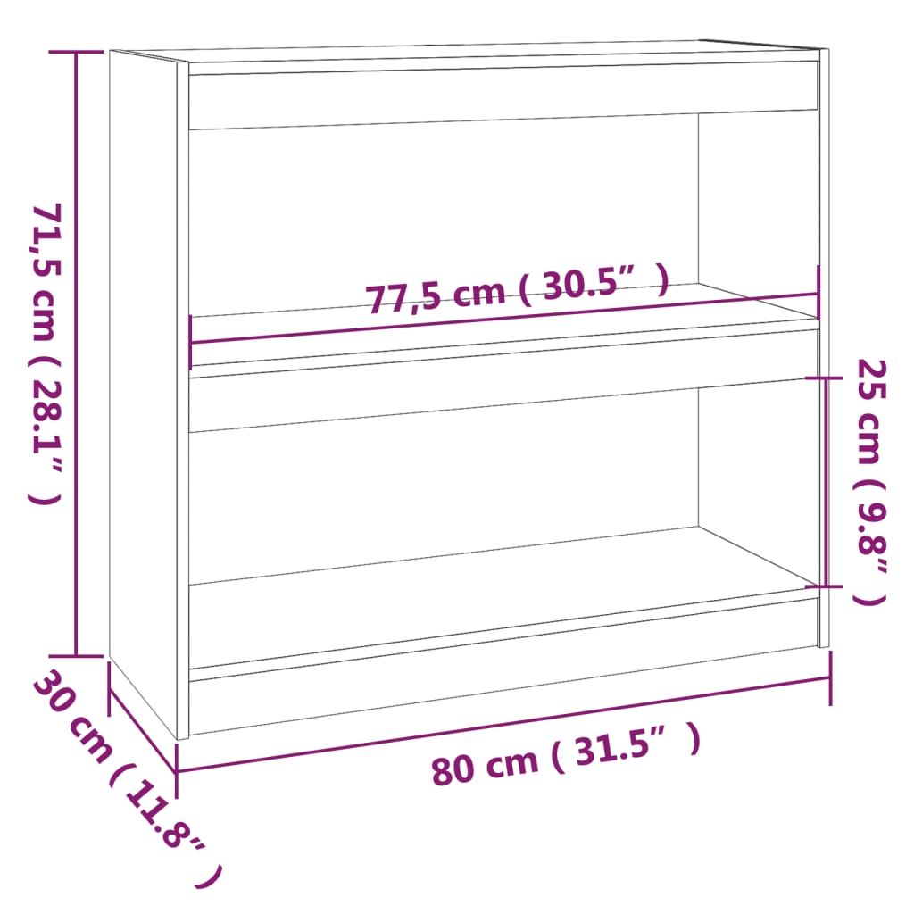 Bookshelf/room divider 80x30x71.5 cm solid pine wood