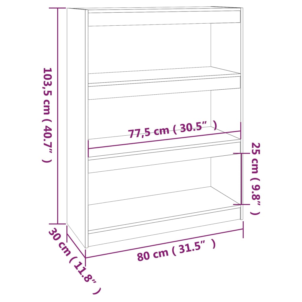 Bookshelf/Room Divider Black 80x30x103.5 cm Solid Pine