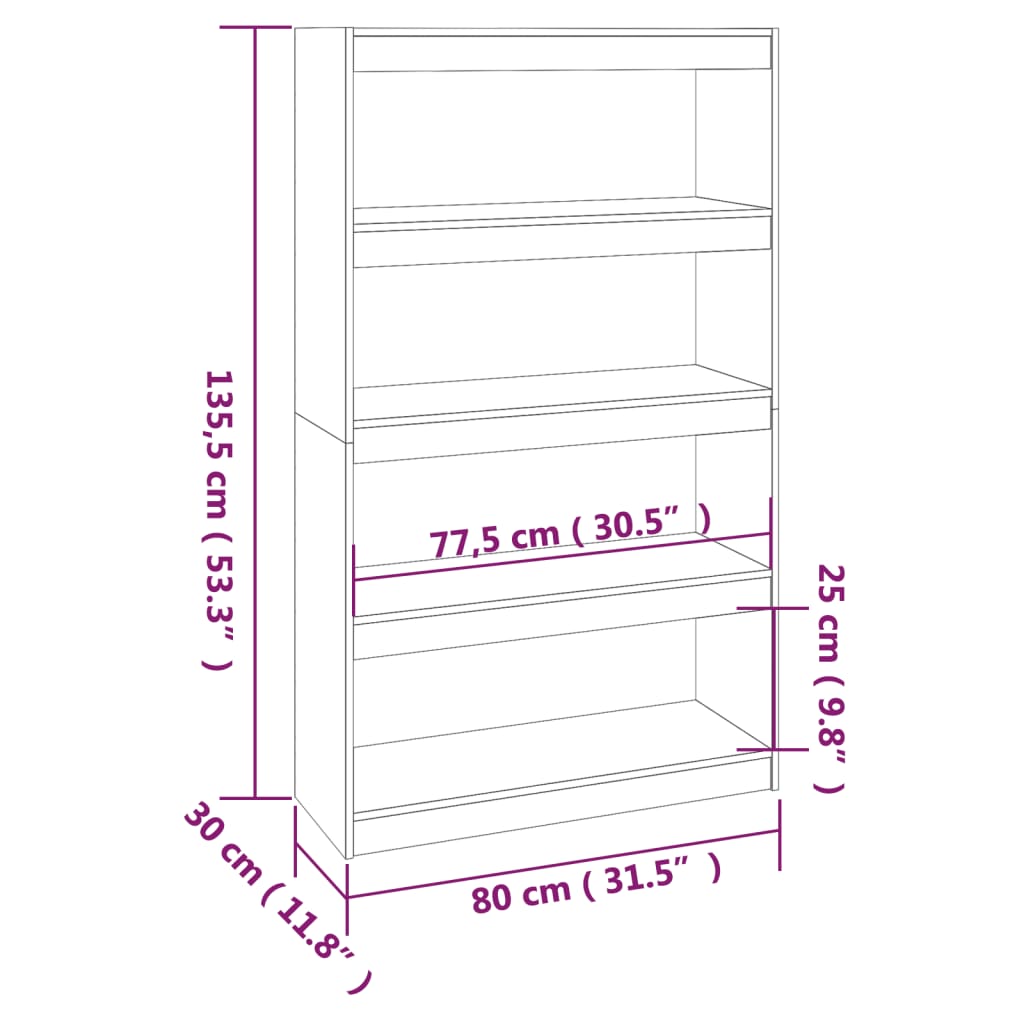 Bookshelf/Room Divider Grey 80x30x135.5 cm Solid Pine