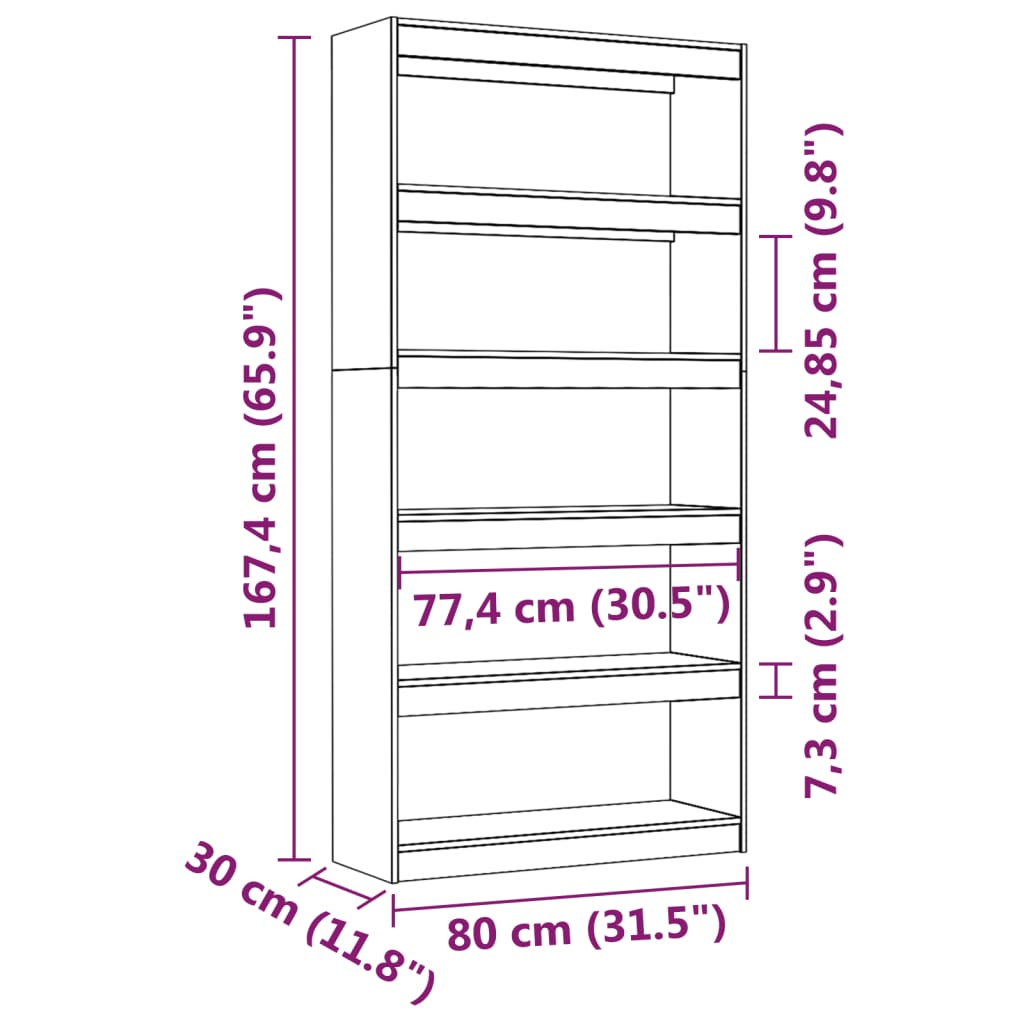 Bookcase/Room Divider White 80x30x167.4 cm Solid Pine