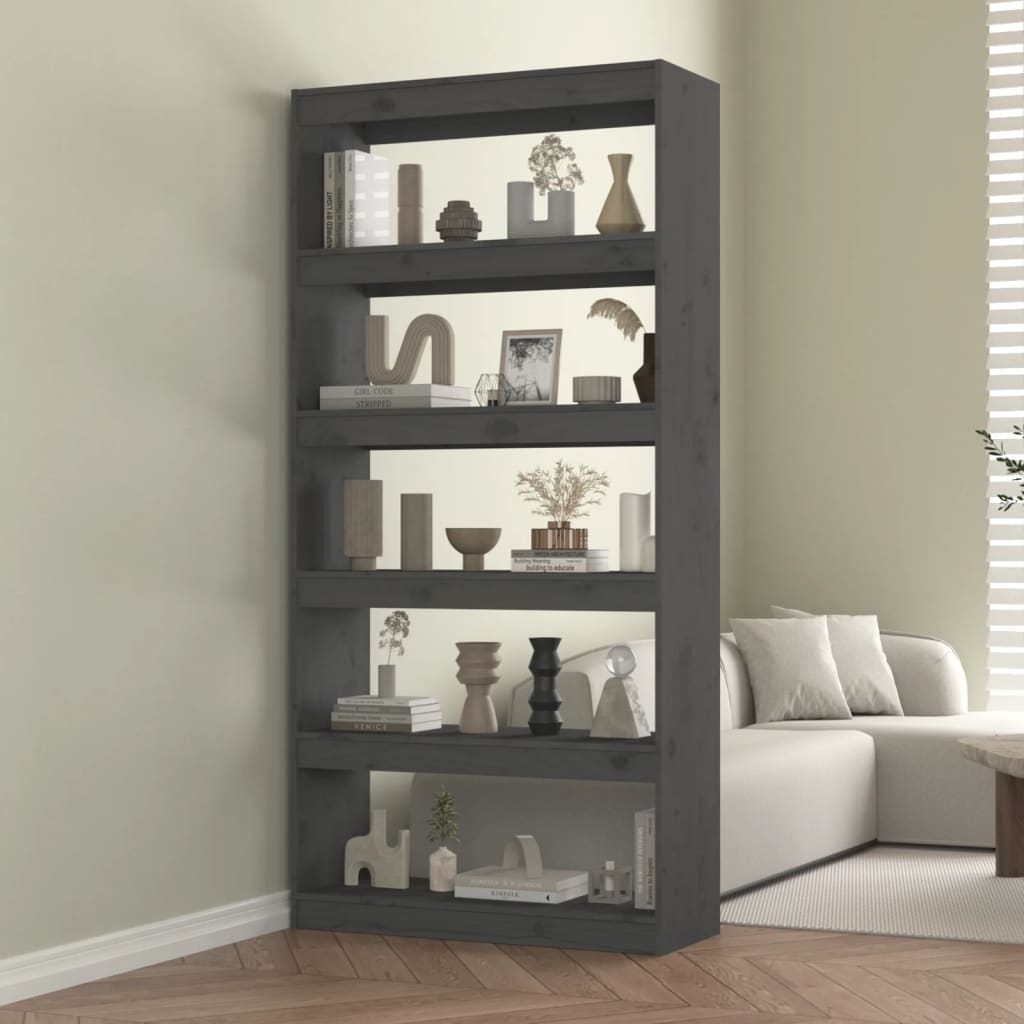 Bookshelf/Room Divider Grey 80x30x167.4 cm Solid Pine