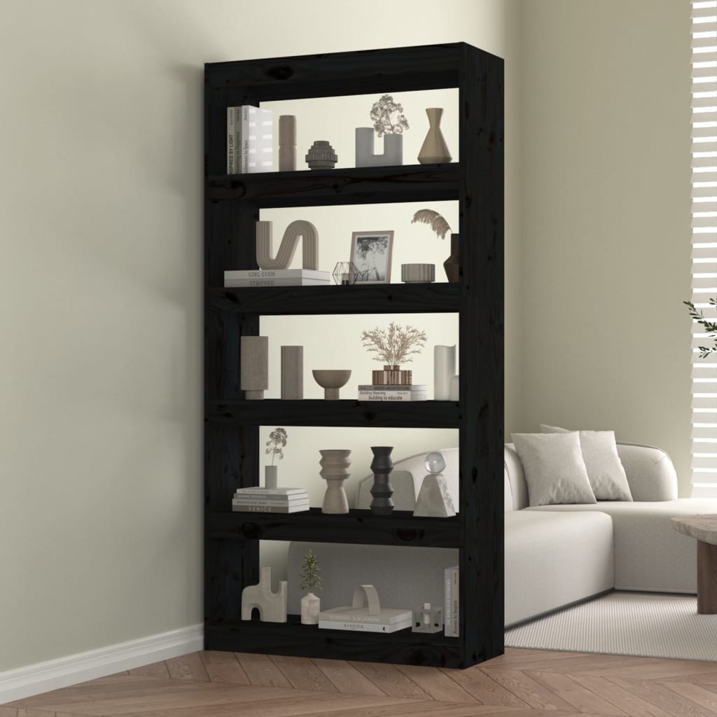 Bookshelf/Room Divider Black 80x30x167.4 cm Solid Pine