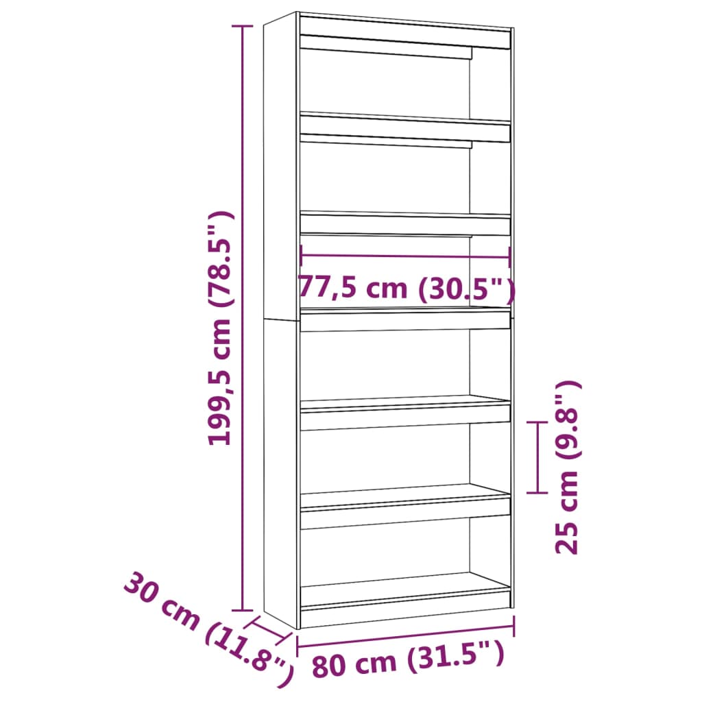 Bookshelf/Room Divider 80x30x199.5 cm Solid Pine