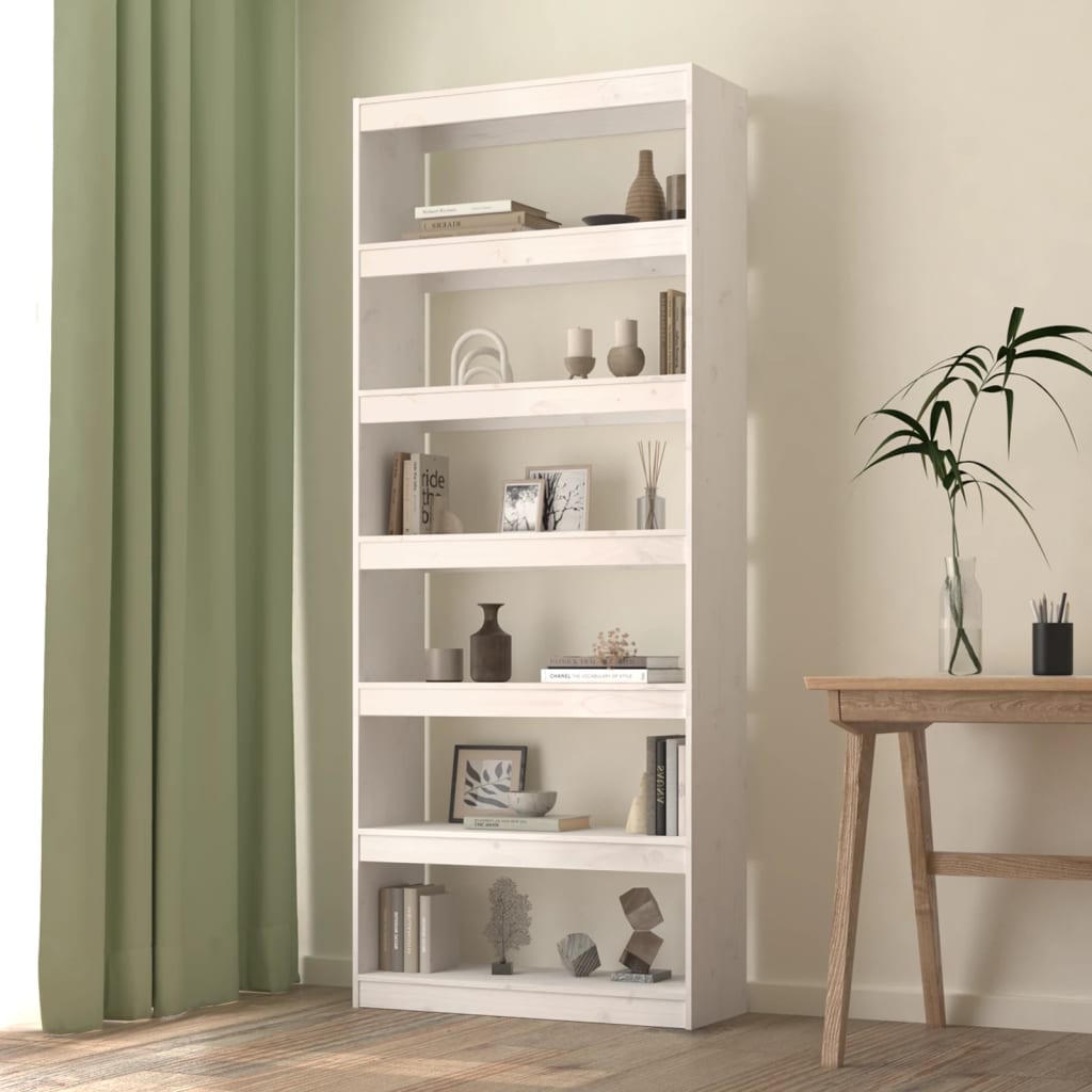 Bookcase/Room Divider White 80x30x199.5 cm Solid Pine