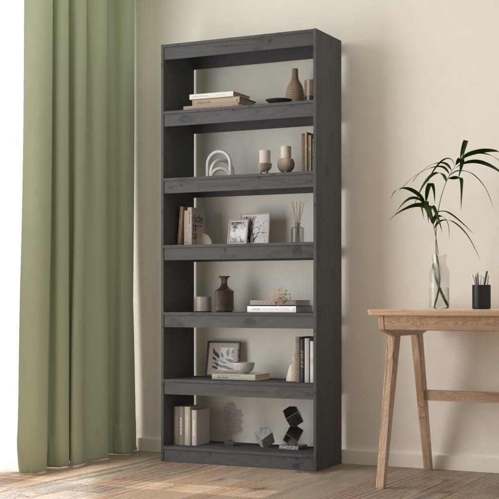 Bookcase/Room Divider Grey 80x30x199.5 cm Solid Pine