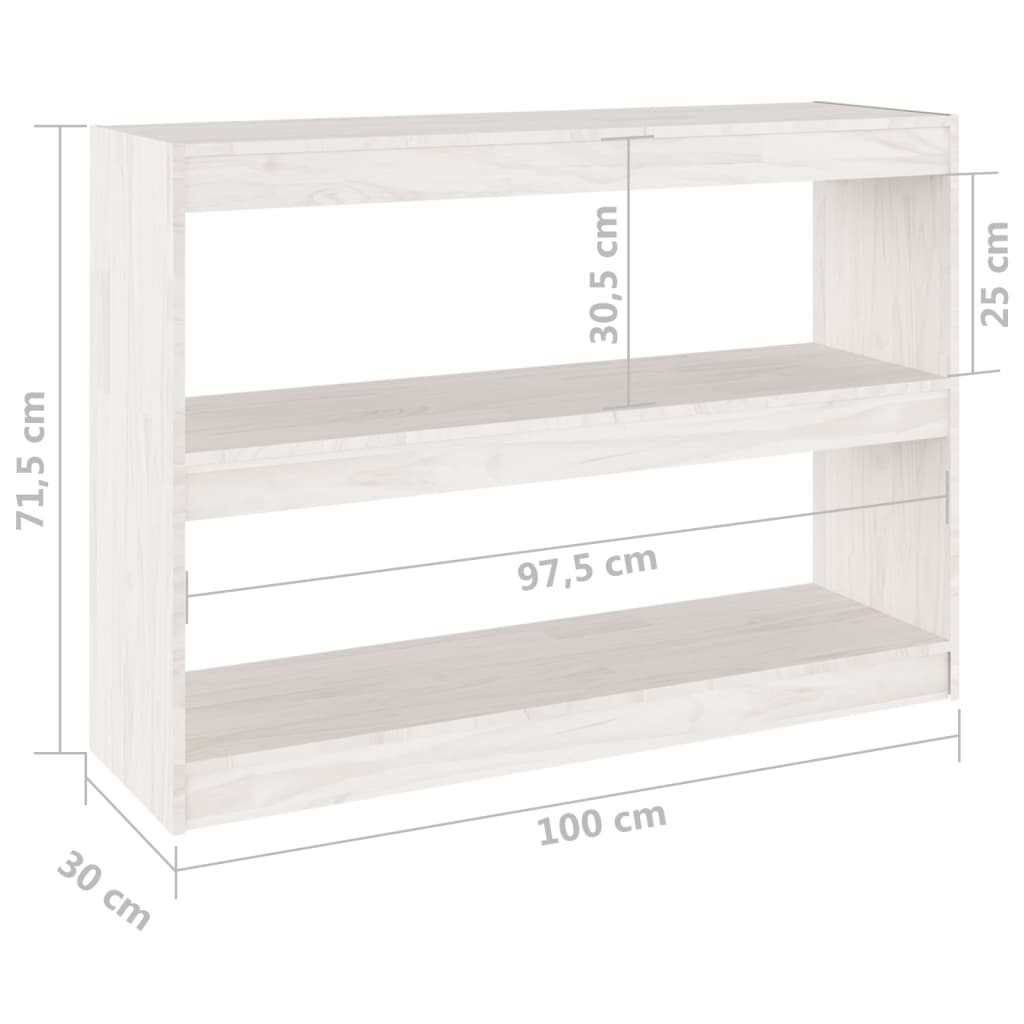 Bookcase Room Divider White 100x30x71.5 cm Solid Pine