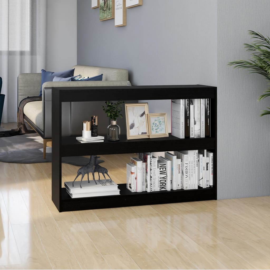 Bookcase Room Divider Black 100x30x71.5 cm Solid Pine