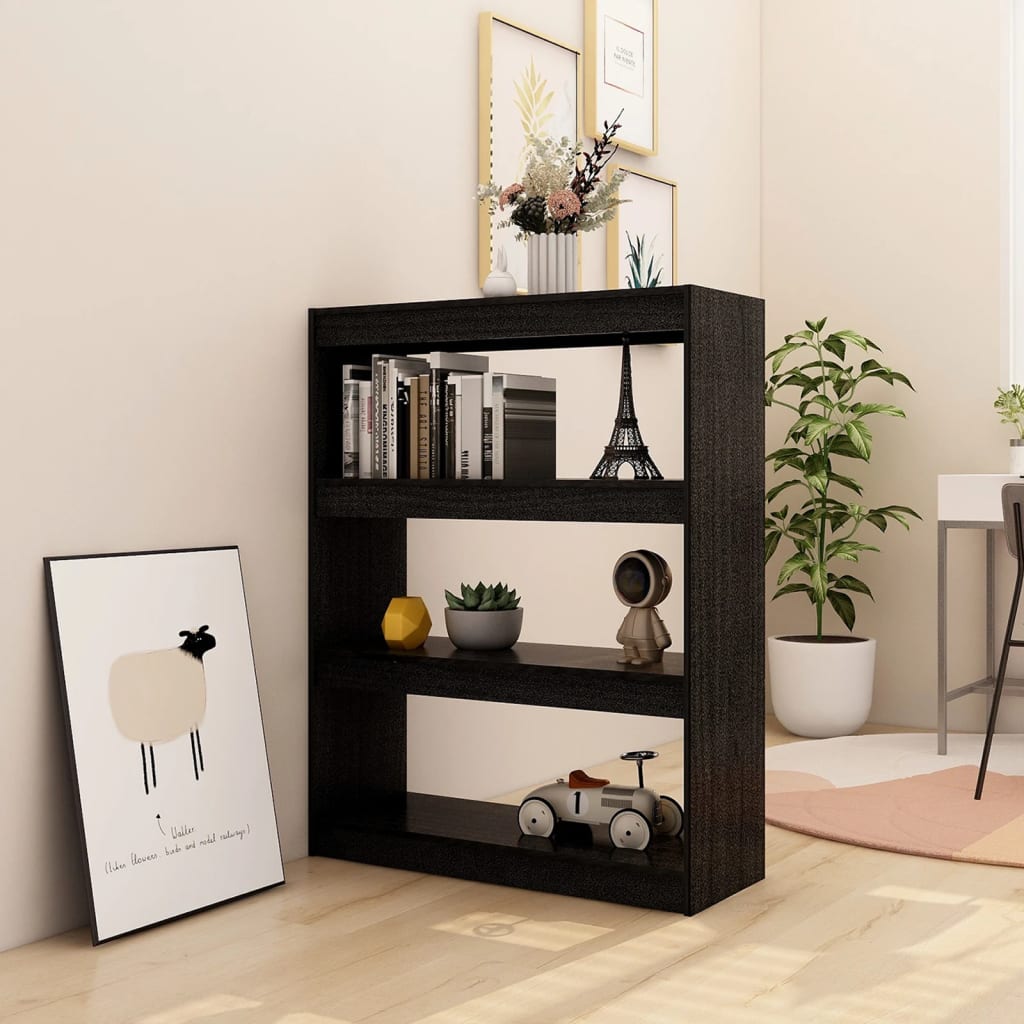 Bookshelf/Room Divider Black 100x30x103 cm Solid Pine Wood