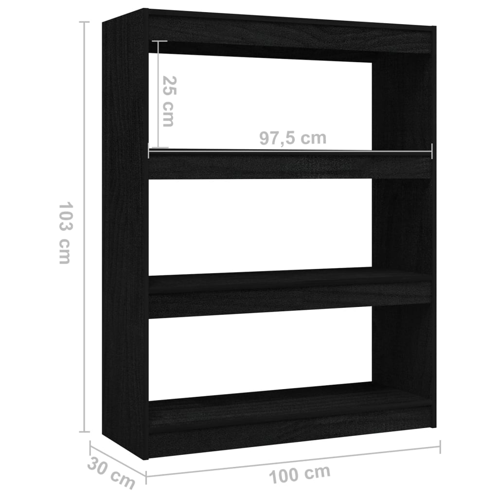 Bookshelf/Room Divider Black 100x30x103 cm Solid Pine Wood