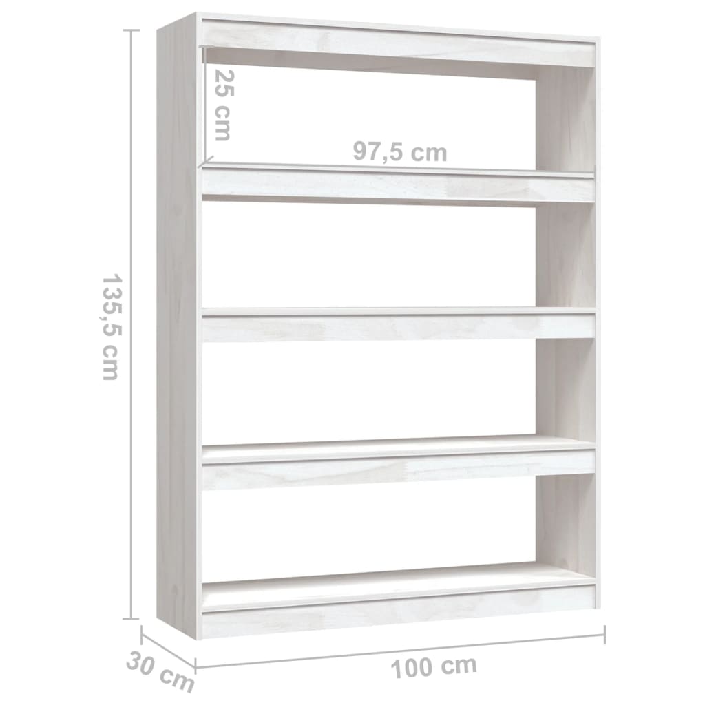 Bookshelf/Room Divider White 100x30x135.5 cm Solid Pine Wood