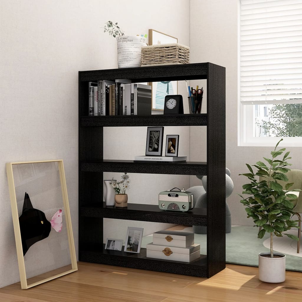 Bookshelf/Room Divider Black 100x30x135.5cm Solid Pine Wood