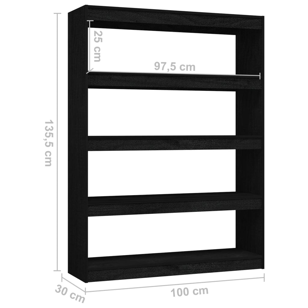 Bookshelf/Room Divider Black 100x30x135.5cm Solid Pine Wood