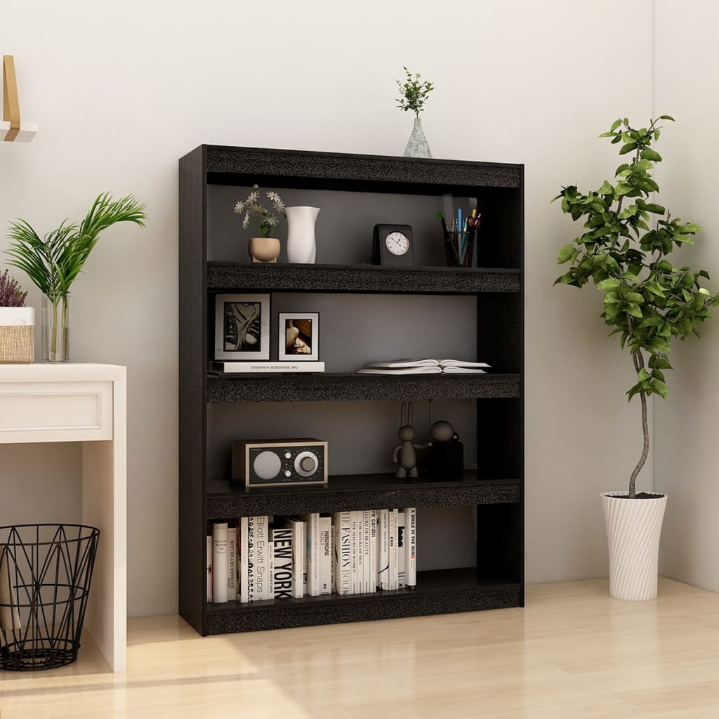 Bookshelf/Room Divider Black 100x30x135.5cm Solid Pine Wood