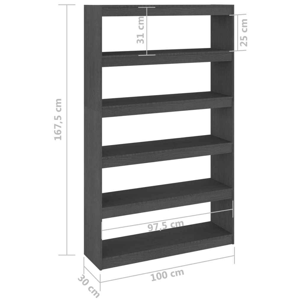 Bookshelf/Room Divider Grey 100x30x167.5 cm Solid Pine