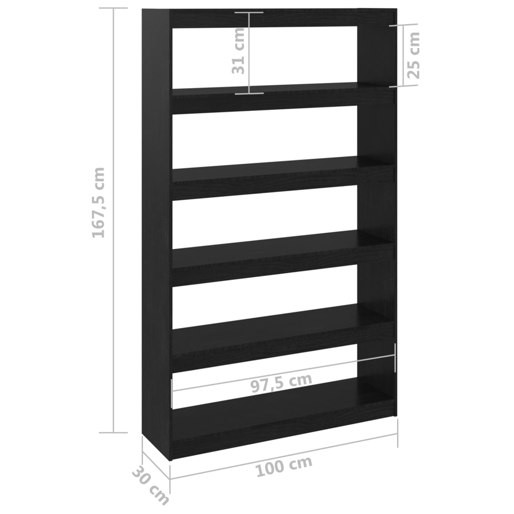 Bookshelf/Room Divider Black 100x30x167.5cm Solid Pine