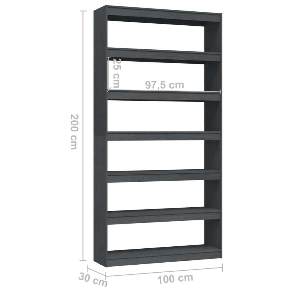 Bookshelf/Room Divider Grey 100x30x200 cm Solid Pine