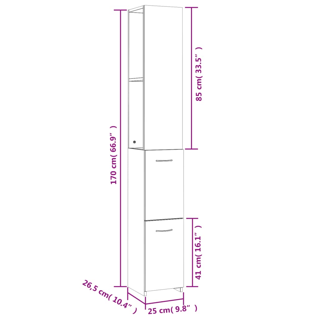 Bathroom Cabinet White 25x26.5x170 cm Wood Material