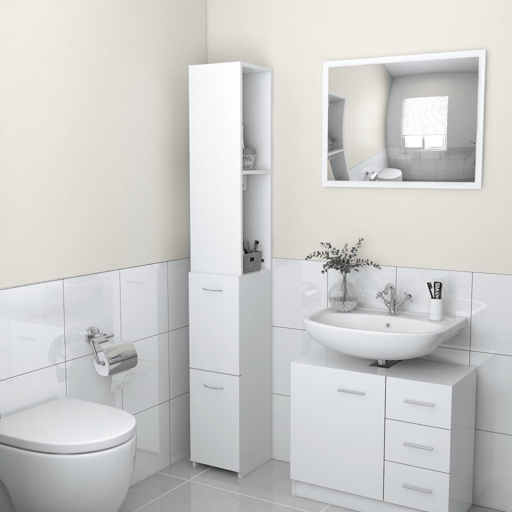 Bathroom Cabinet White 25x26.5x170 cm Wood Material