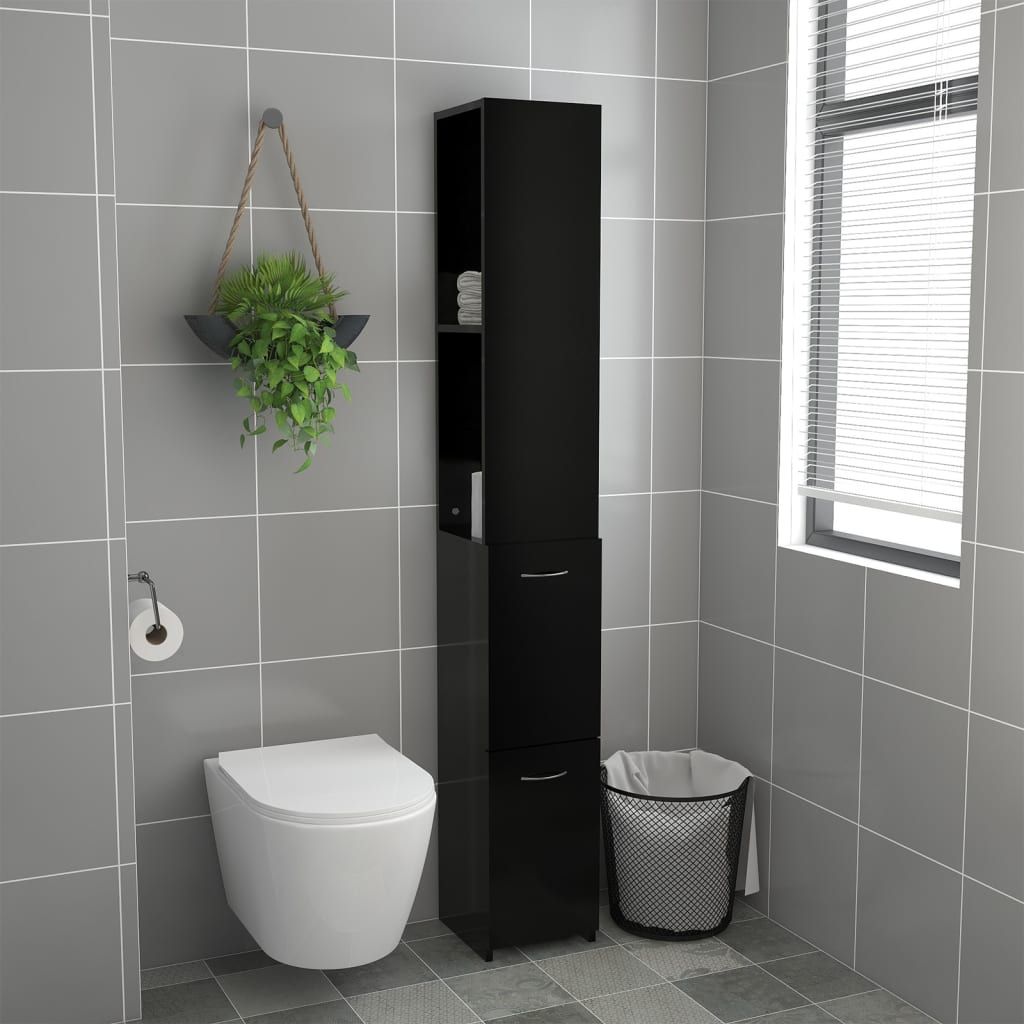 Bathroom Cabinet Black 25x26.5x170 cm Wood Material