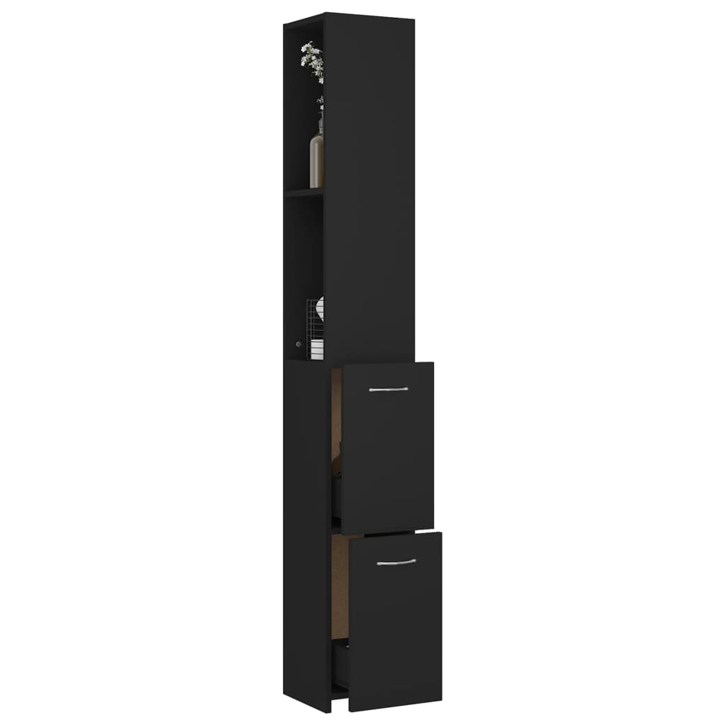 Bathroom Cabinet Black 25x26.5x170 cm Wood Material