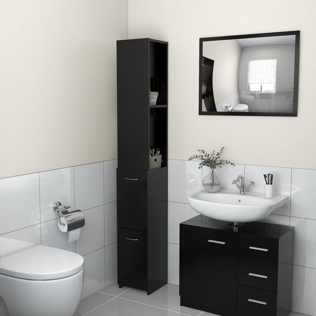 Bathroom Cabinet Black 25x26.5x170 cm Wood Material