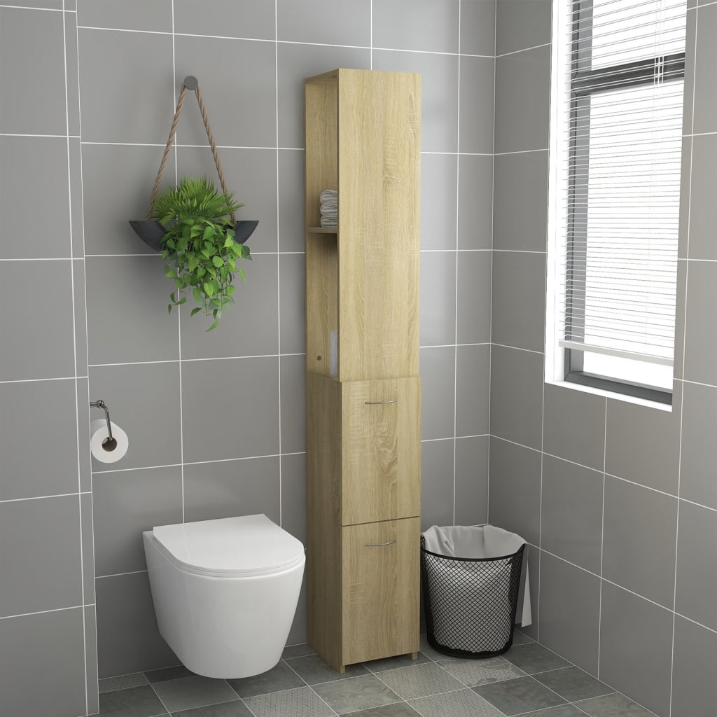 Bathroom Cabinet Sonoma Oak 25x26.5x170 cm Wood Material