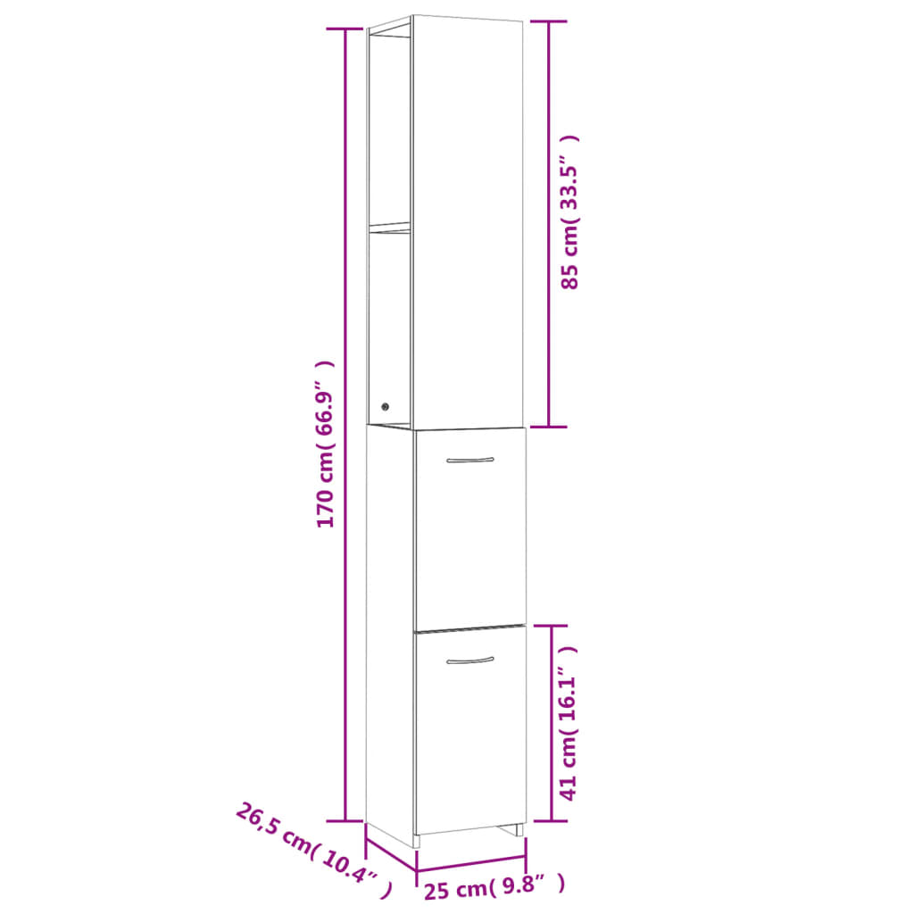 Bathroom Cabinet Sonoma Oak 25x26.5x170 cm Wood Material