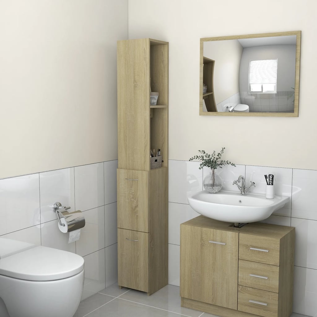 Bathroom Cabinet Sonoma Oak 25x26.5x170 cm Wood Material