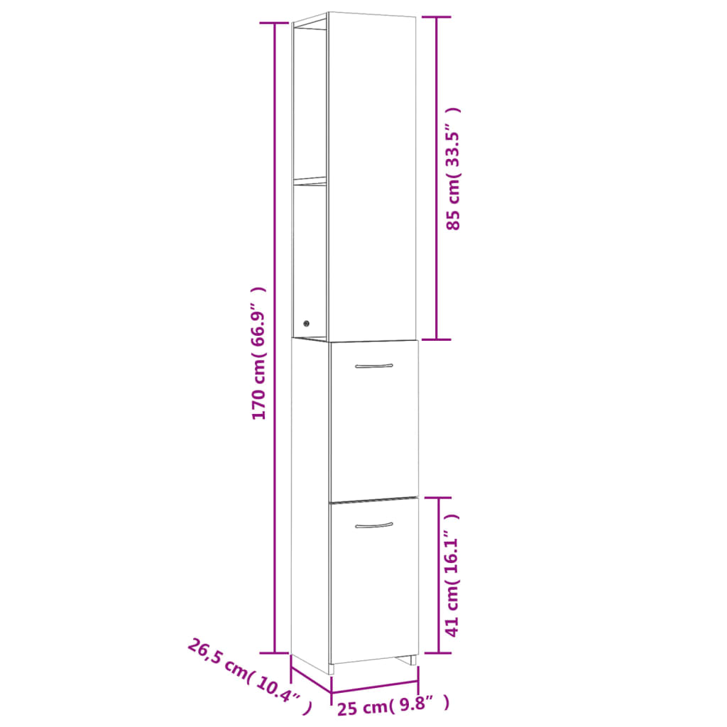 Badschrank Betongrau 25x26,5x170 cm Holzwerkstoff