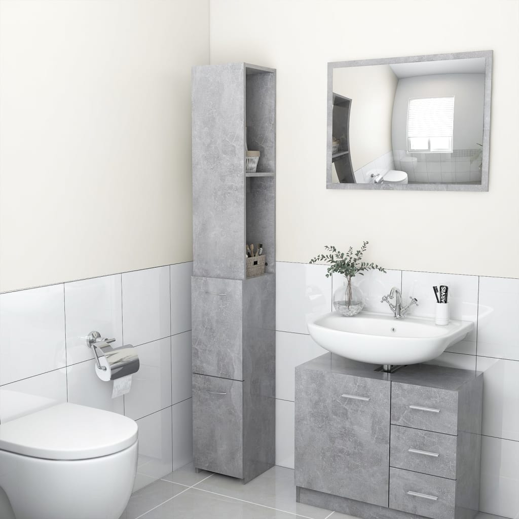 Bathroom Cabinet Concrete Grey 25x26.5x170 cm Wood Material