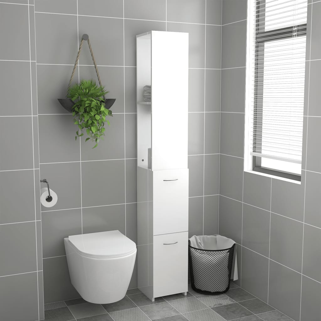 Bathroom Cabinet High Gloss White 25x26.5x170 cm Wood Material