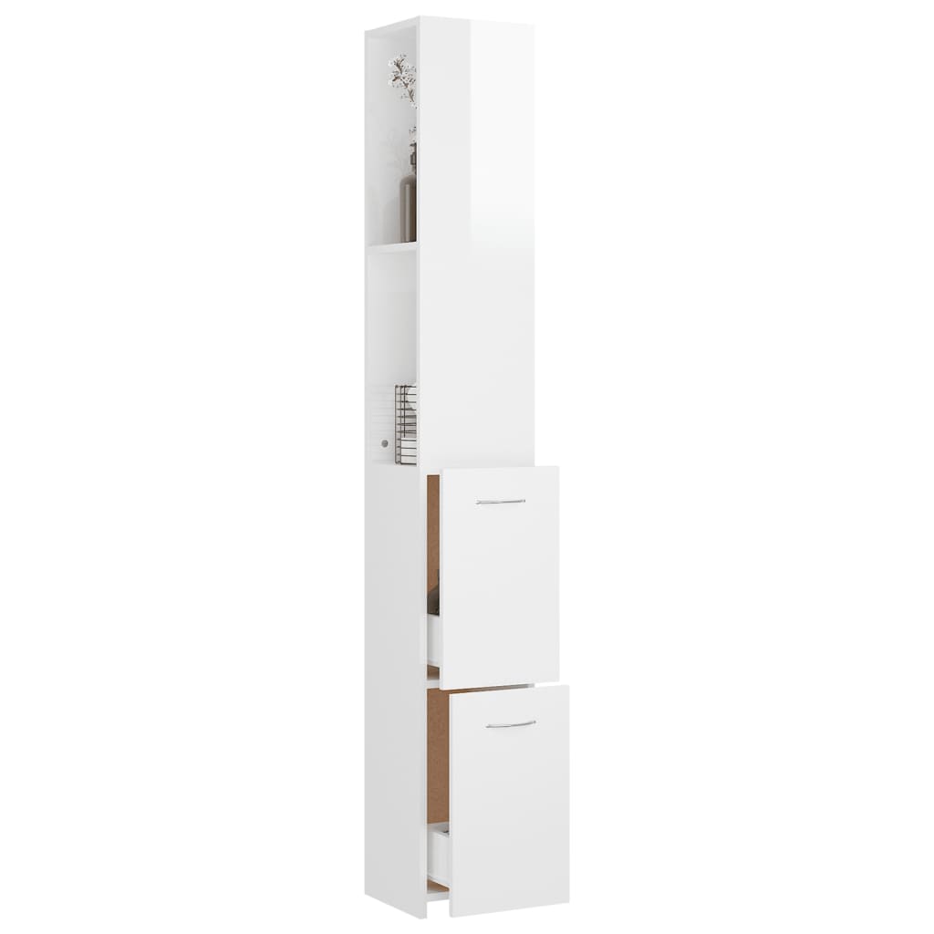 Bathroom Cabinet High Gloss White 25x26.5x170 cm Wood Material