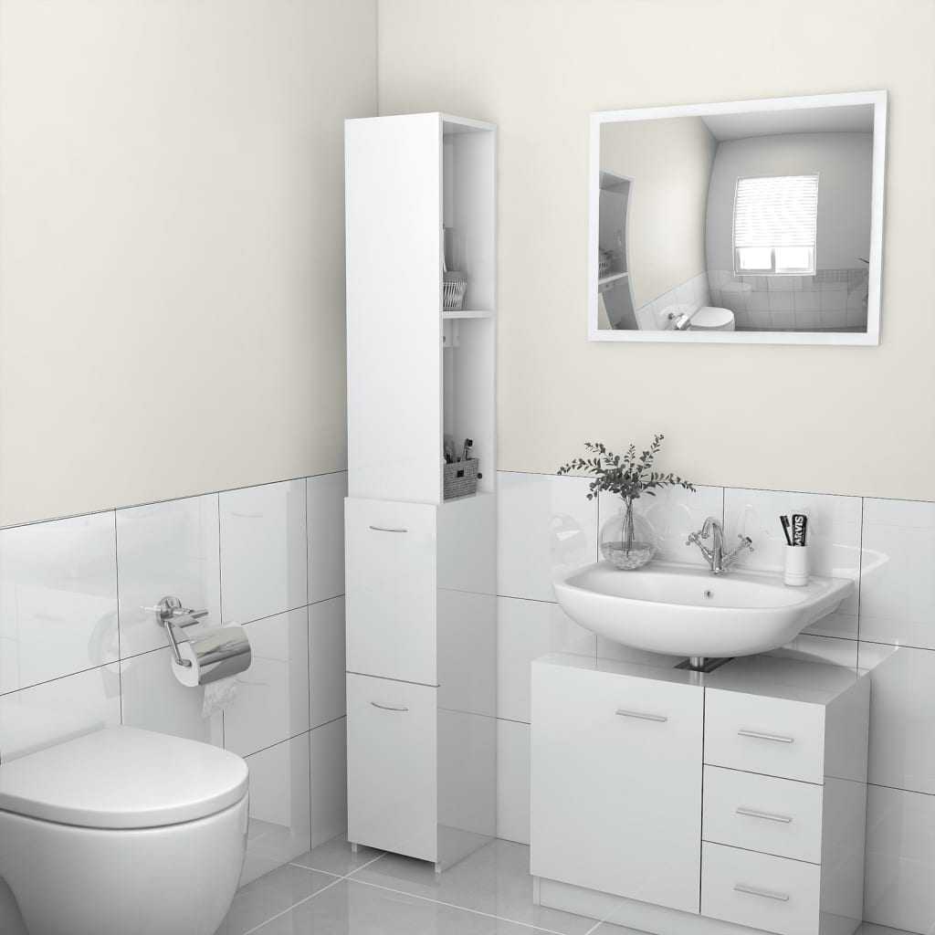 Bathroom Cabinet High Gloss White 25x26.5x170 cm Wood Material