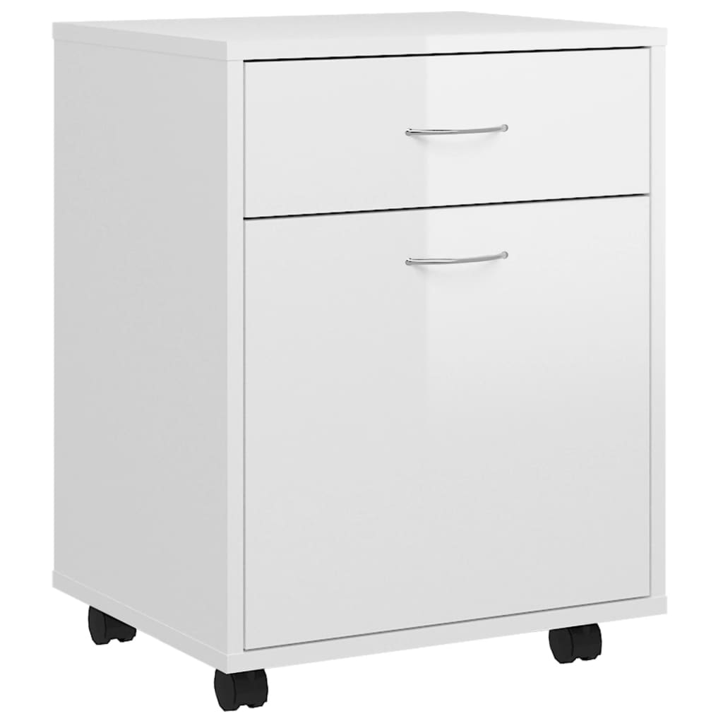 Rolling Cabinet High Gloss White 45x38x54 cm Wood Material