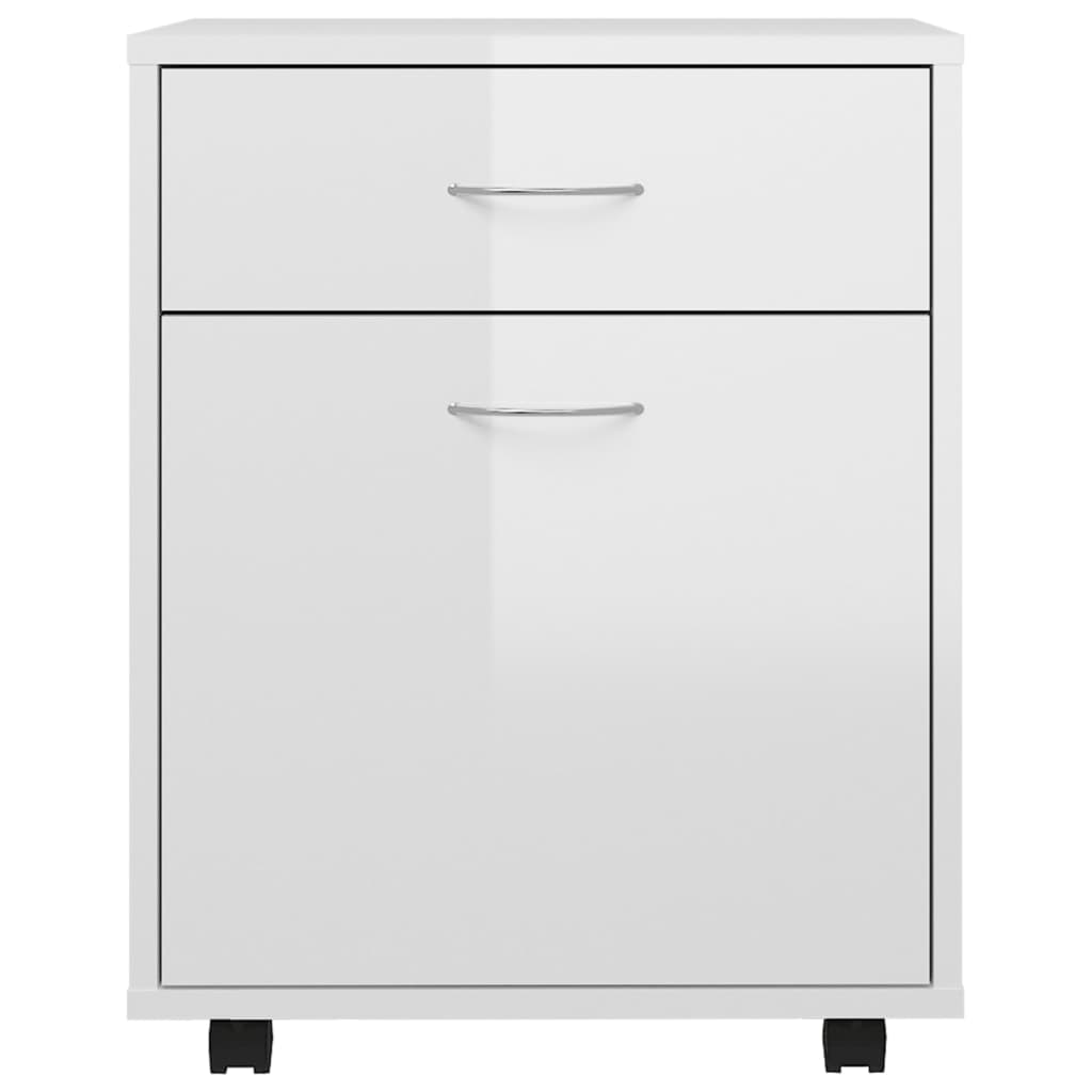 Rolling Cabinet High Gloss White 45x38x54 cm Wood Material